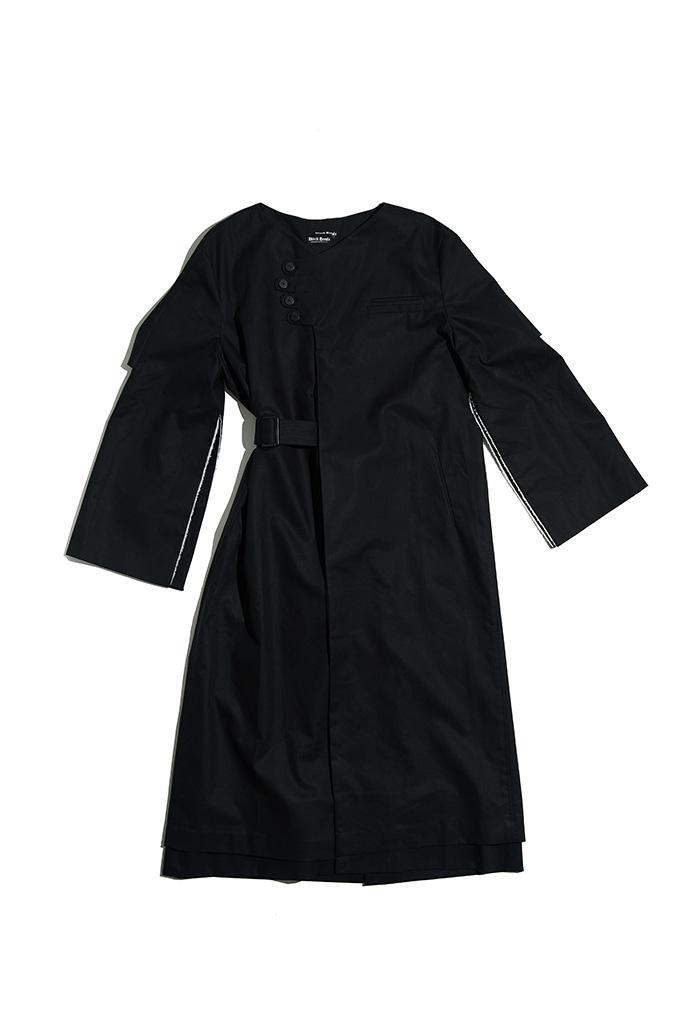 COLLARLESS ASYMMETRIC BLACK COAT